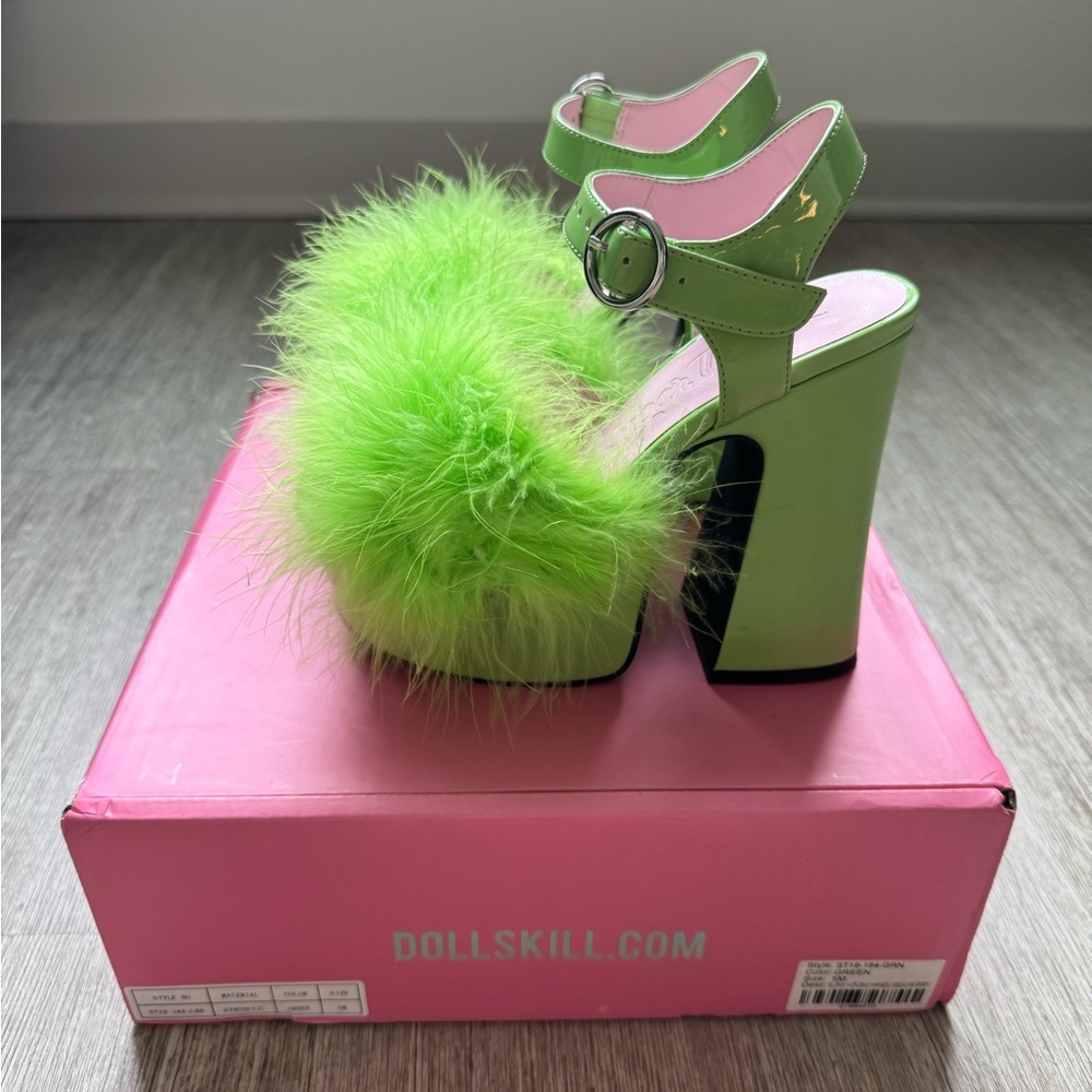 Dolls Kill Lime Green Fluffy Platform Heels